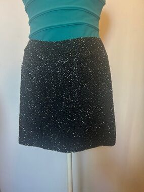Cache Black Tweed Mini Skirt with Metallic Flecks